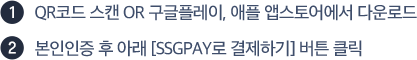 ① QR코드 스캔 OR 구글플레이, 애플 앱스토어에서 다운로드
② 본인인증 후 아래 [SSGPAY로 결제하기] 버튼 클릭